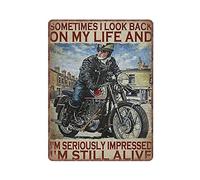 VEGlkj Targa in metallo con scritta in inglese "Old Biker Sometimes I Look Back on My Life", I'm still Alive, vintage, regalo per motociclisti, retrò, divertente, decorazione da parete per cucina