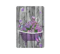VEGlkj Targa rustica in metallo con ortensia, decorazione da parete per bagno, ortensia viola nella vasca da bagno, stampe floreali, fattoria, farfalla, opera d'arte per camera da letto e soggiorno