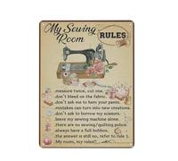 VEGlkj Targa rustica in metallo con scritta in inglese "My Sewing Room Rules Measure Twice Cut One Don'T Bleed On The Fabric Country Wall Art Home Parlor Garden Courtyard Wall Decor 30,5 x 40,6 cm