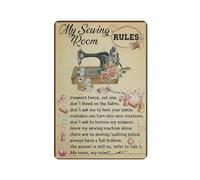 VEGlkj Targa rustica in metallo con scritta in inglese "My Sewing Room Rules Measure Twice Cut One Don'T Bleed On The Fabric Country Wall Art Home Parlor Garden Courtyard Wall Decor 20,3 x 30,5 cm
