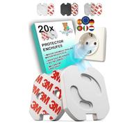 VegMai [20 unità] Protezione prese di sicurezza per bambini con meccanismo di rotazione e adesivo 3M ideale per neonati e bambini piccoli a casa. Schuko Europeo Tappi Colore (Bianco)