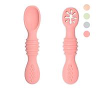 VegMai® Precucchiai per bambini. BLW Learning Spoons, Phase 1 + Phase 2. Raccomandato da nutrizionisti ed esperti di svezzamento. Rivestito in Silicone Antibatterico ed Ergonomico. (Rosa)