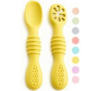 VegMai® Precucchiai per bambini. BLW Learning Spoons, Phase 1 + Phase 2. Raccomandato da nutrizionisti ed esperti di svezzamento. Rivestito in Silicone Antibatterico ed Ergonomico. (GIALLO)