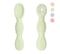 VegMai® Precucchiai per bambini. BLW Learning Spoons, Phase 1 + Phase 2. Raccomandato da nutrizionisti ed esperti di svezzamento. Rivestito in Silicone Antibatterico ed Ergonomico. (VERDE)
