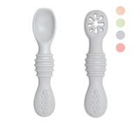VegMai® Precucchiai per bambini. BLW Learning Spoons, Phase 1 + Phase 2. Raccomandato da nutrizionisti ed esperti di svezzamento. Rivestito in Silicone Antibatterico ed Ergonomico. (GRIGIO)