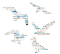 VEGOATY 5 pezzi gabbiani, decorazione da parete per spiaggia, effetto legno marittimo, uccelli, decorazione da parete in legno, gabbiano, decorazione da spiaggia, decorazione oceano, decorazione da