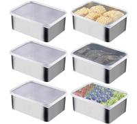 VEGOATY 6 contenitori salvafreschezza in acciaio inox, coperchi impilabili, 13,5 x 10,5 x 5,5 cm, per Meal Prep, forno, congelatore