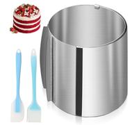 VEGOATY Anello per torta regolabile, altezza 20 cm, regolabile da 16 a 30 cm, in acciaio inox, resistente al calore, anello rotondo con pennello e spatola per cuocere e decorare