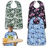 VEGOATY Confezione da 3 bavaglini adulti per anziani e adulti - impermeabili, riutilizzabili bavaglini adulti con chiusura in velcro, traspirante protezione per indumenti per restrizioni motorie, Nero