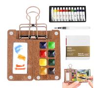 VEGOATY Mini set acquerello con clip per rilegatura, set acquerello, set da viaggio, acquerello, per pittori, artisti, studenti (1 pallet, 1 libro di disegno, 1 penna stilografica, 1 scatola colore)