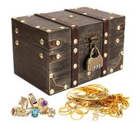 VEGOATY Scrigno del tesoro vintage con lucchetto: 18 x 11 x 10 cm retrò pirata scrigno del tesoro con serratura per la decorazione della casa, scrigno del tesoro in legno per conservare e decorare