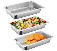 VEGOATY Set di 3 vaschette per il panaggio, contenitore GN 1/3, in acciaio inox, 3 pezzi, ciotola per impanare, ideale per cibo e chafing dish, 32,5 × 17,6 × 6,5 cm