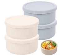 VEGOATY Set di 4 scatole per pizza con coperchio, perfette come scatola per la fermentazione per pizza, rotonde, 14,5 x 6,5 cm, con coperchio, pieghevole, per impasto per pizza, silicone antiaderente