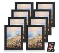 VEGOATY Set di 8 cornici portafoto in legno, 13 x 18 cm, colore nero, con vetro acrilico, da appendere e posizionare, semplice cornice, per foto, certificati, stampe artistiche