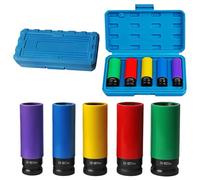 VEGOATY Set di inserti protettivi per avvitatori a percussione, 5 pezzi Cr-Mo, 15 mm, 17 mm, 19 mm, 21 mm, 22 mm, per avvitatore a percussione, attrezzi con alloggiamento in plastica antigraffio e