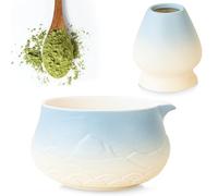 VEGOATY Set Matcha per Cerimonia, 1 Ciotola Matcha in Ceramica Set Blu Gradiente, Ciotola Matcha Resistente, Kit Matcha con Chawan e Frullino, Ciotola Matcha in Ceramica Regalo per Amanti del Matcha