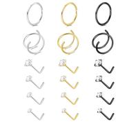 Vegolita 18 anelli da naso in acciaio chirurgico da 20 g, con zirconia cubica, per donne, clicker, incernierati, per uomo, doppio anello per naso, gioielli, Metallo, Zirconia cubica