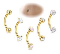 Vegolita 5PCS 14G 316L Acciaio Inossidabile Piccolo Ombelico Anelli per le Donne Piccoli Semplici Filettati Internamente Anelli Ombelico Ipoallergenico Petite CZ Opal Sopracciglio Labbro Daith Rook
