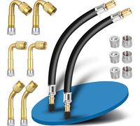 Vehepeay Set di 14 prolunghe per valvole di Pneumatici, H62 Ottone 45° 90° 135° Prolunga per valvole, 6 Tappi valvola 2 Pz Prolunga in Gomma da 18 cm per Un Facile gonfiaggio