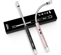 VEHHE Accendini, 2 Pack Accendini Elettrici USB Ricaricabili con Interruttore di Sicurezza a LED con Indicatore di Batteria, Accendino USB a Collo Morbido (Nero ein Polvere)