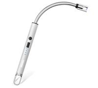 VEHHE Accendino a Candela, Elettrico Ricaricabile USB con Display Batteria a LED, Collo Flessibile Lungo Reach per Candele, Campeggio, Barbecue (Argento)