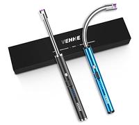 Vehhe - Accendino elettrico ricaricabile, 2 pezzi, con display a LED, interruttore di sicurezza, collo flessibile USB per candele, campeggio, griglia, fornelli a gas (nero e blu)…