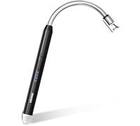 VEHHE Accendino Elettrico Ricaricabile USB (Tipo C) con Collo Flessibile a 360°, Accendini ad Arco Antivento a Lunga Portata con Indicatore di Batteria per Campeggio, Feste e Barbecue (Nero)