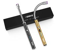 VEHHE Accendino per candele, 2 confezioni ricaricabili con interruttore di sicurezza a LED con display a batteria, collo flessibile USB accendino per candele (nero e oro)