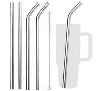 VEHHE Cannucce Stanley in acciaio inossidabile, lunghe 30,5 cm, riutilizzabili, confezione da 4 cannucce Stanley di ricambio da 1134 g, 1134 g, con spazzola per la pulizia (argento)