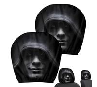 Vehicle Rest Protector - Washable Auto Headrest Cap, Dark Theme Graphic Casing, Creepy Cushion Topper | Travel Long Driving Automobile Van Seat Cover Shield Skin Wrap Guard Accessory Comfort Ornament
