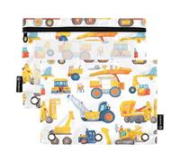 Veicoli da costruzione Raccoglitore Tasca Tessuto Matita Astuccio per 3 Anelli Cartella con Cerniera per Bambini Ufficio Documenti Organizer