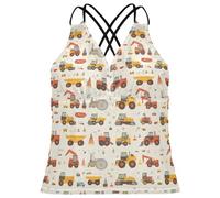 Veicoli di costruzione Dump Truck Grader Donna Tankini Top Beach V Neck Bathing Suit Top, Veicoli di costruzione Dump Truck Grader, M