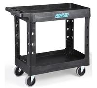 Veicolo commerciale in plastica pesante 87 x 42,5 cm - Carrello da lavoro con ripiani profondi e ruote completamente orientabili, sicuro fino a 250 kg - Carrello di servizio a 2 livelli per magazzino,
