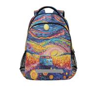 Veicolo di ingegneria The Moon The Sun Falling Petals Br Zaini per bambini Borsa scolastica Studente Zaino Bookbag per Ragazzi Ragazze Borsa Casual, Veicolo di ingegneria la luna il sole che cade