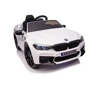 Veicolo elettrico per bambini BMW M5, con licenza, batteria 12 V7A, 2 motori, telecomando da 2,4 GHz, MP3, sedile in pelle + EVA, colore: bianco