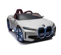 Veicolo elettrico per bambini, design come BMW i4, con licenza, batteria 12 V7A, 2 motori, telecomando da 2,4 GHz, MP3, sedile in pelle + Eva (bianco)