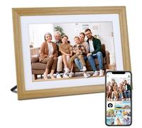 Veidoo Cornice Digitale WiFi, Schermo Touch da 10 Pollici, 32 GB di Memoria, Rotazione Automatica, Musica/Video/Calendario/Orologio, Foto e Video tramite APP Frameo, Regalo per la Famiglia (In legno)