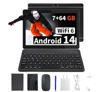 Veidoo Tablet Android portatile 2 in 1 con tastiera, mouse e stilo, tablet 10,1 pollici IPS HD schermo con 7 GB di RAM (3 GB + 4 GB) 64 GB ROM espandibile a 512 GB, processore Octa-Core, WiFi 6