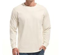 VEIISAR Maglietta da uomo a maniche lunghe a girocollo pesante, 100 cotone spesso, pre-ristretta, Maniche lunghe Beige, M