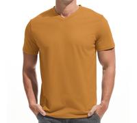 VEIISAR Maglietta da uomo con scollo a V, morbida maglietta da uomo, resistente alle pieghe e traspirante, dalla S alla 3XL, V8 Giallo Marrone, XL
