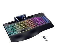 VEILZOR Tastiera wireless con poggiapolsi, tastiera ergonomica wireless 2,4 G, 7 colori e 3 modalità retroilluminate RGB, supporto per telefono/tablet, tastiera ricaricabile per computer Windows, Mac