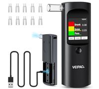 VEIPAO Etilometro Portatile Certificato Alcol Test: Alcoltest Professionale Italiano con 11 Boccagli - Etilometri con Schermo LCD Digitale Alta Precisione per Uso Personale Casa Test, Nero