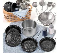 Veitch fairytales Set Pentole Giocattolo e Cucina Accessori per Bambini, Pentoline Giocattoli e Utensili Cucina per Bambina Pentolini Gioco Bambino 3 4 5 6 7 8 anni (Nuovo Nero)