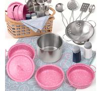 Veitch fairytales Set Pentole Giocattolo e Cucina Accessori per Bambini, Pentoline Giocattoli e Utensili Cucina per Bambina Pentolini Gioco Bambino 3 4 5 6 7 8 anni (Nuovo Rosa)