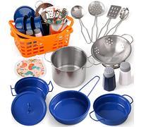 Veitch fairytales Set Pentole Giocattolo e Cucina Accessori per Bambini, Pentoline Giocattoli e Utensili Cucina per Bambina Pentolini Gioco Bambino 3 4 5 6 7 8 anni (Blu)