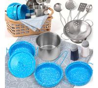 Veitch fairytales Set Pentole Giocattolo e Cucina Accessori per Bambini, Pentoline Giocattoli e Utensili Cucina per Bambina Pentolini Gioco Bambino 3 4 5 6 7 8 anni (Nuovo Blu)