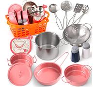 Veitch fairytales Set Pentole Giocattolo e Cucina Accessori per Bambini, Pentoline Giocattoli e Utensili Cucina per Bambina Pentolini Gioco Bambino 3 4 5 6 7 8 anni (Rosa)