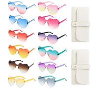 Veiteibe 12 Pezzi Occhiali a Cuore per Feste, Set di Occhiali a Cuore Senza Montatura con 2 Tasche per Occhiali per Oggetti di Scena per Foto di Feste in Spiaggia di Compleanno di Matrimonio