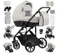 Veitoalioy Passeggino 4 in 1 Trio Neonati, Per Neonato 4 in 1 Passeggini, Carrozzino multifunzione Un clic frenata e paesaggio alto può essere spinto avanti e indietro, Pieghevole (688 Yellowish)