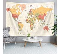 VeiVian Arazzo con mappa del mondo, mappa del mondo topografica, beige, 101 x 76 cm, arte da parete, camera da letto, soggiorno
